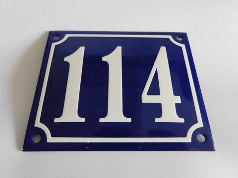Vintage / Antique French Handmade 4.75 x 4" Enamel Plaques House Number Sign 114 Cover