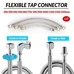 Flexible Tap Connector 1/2" Tap Toilet Stainless Steel Braided Hose 200mm-2000mm - Picture 1 of 14