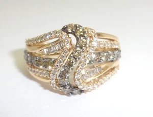 Beautiful 10K Rose Gold Champagne & White Diamond Swirl Ring Size 7 - Picture 1 of 8