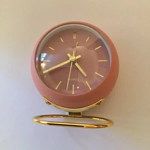 New and Boxed; Nordic Design, Round, Pink Alarm Clock on Gold Tone Stand. - Picture 1 of 6