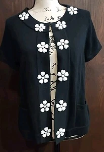 Crystal Kobe Cardigan Sweater XL Short Sleeve Beaded Floral Black Embellished - Picture 1 of 5