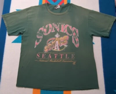 Camisa Seattle Supersonics De Colección Hecha en EE. UU. Sonics Nuez moscada Desteñida XL Foto 1 de 4