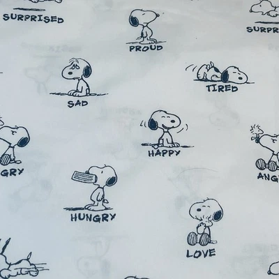 Peanuts Queen Sheet Set Flat, Fitted, 2 Pillowcases Moods Angry Tired Happy Love - Image 1 of 4