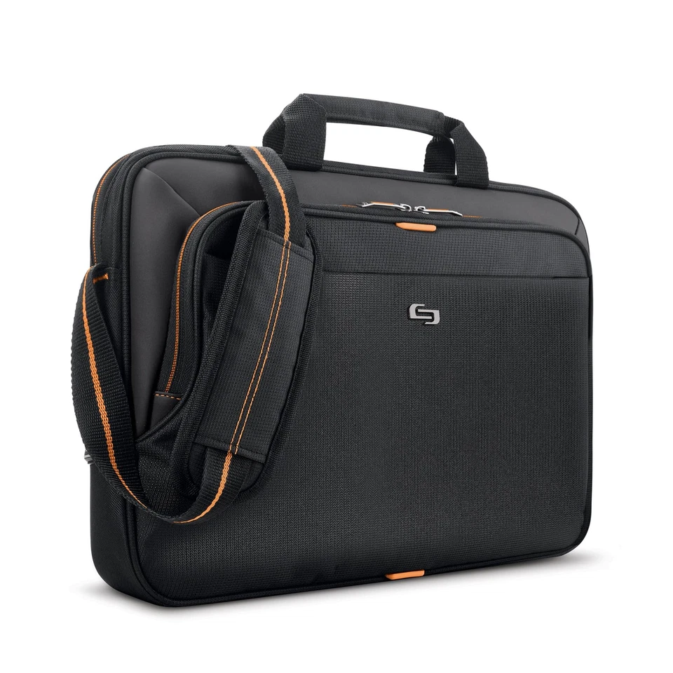 Solo New York Ace Slim Briefcase for 13.3" Laptop Black With Orange Accents