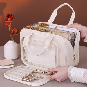 Borsa Trucco Pelle PU Grande Multifunzione Contenitore Cosmetico Viaggio Portatile - Foto 1 di 16