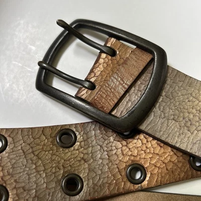 Linea Pelle Metallic Leather Belt Size M Crackle Effect 1.75” Wide Double Prong - Image 1 of 4