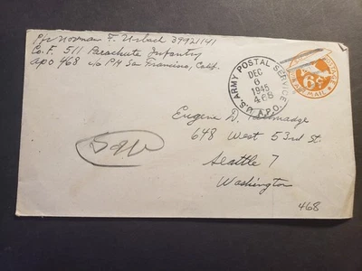 APO 468 SENDAI, JAPAN 1945 Cover 511 PARACHUTE Infantry, 11th AIRBORNE Div - Image 1 of 2