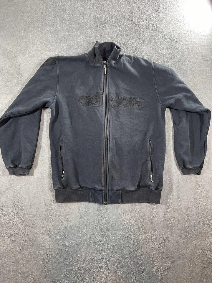 Винтажная мужская куртка Adidas средний размер на молнии из флиса черная 2000-е - Изображение 1 из 4