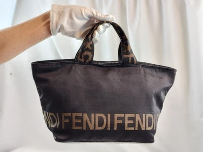 正品 FENDI Pequin 小号托特包手提包袋帆布黑色包 FF 尼龙黑色 — 第 1/4 张图片