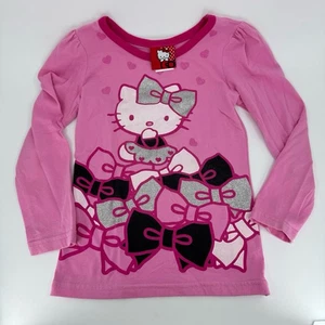 Hello Kitty Sanrio Girls Sz 4 Pink & Black Bows Long Sleeve Shirt Top 2011 - Picture 1 of 6