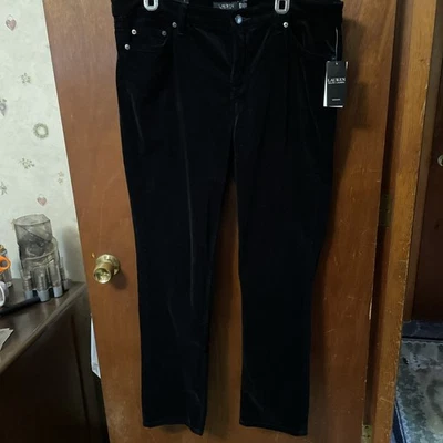 Lauren Ralph Lauren  Stretch Corduroy Mid-Rise Straight Pant Plus Size 16W Black - Image 1 of 3
