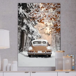 Oldtimer Leinwand Bild Auto Winter Landschaft Natur Schnee Weihnachten 356 - Bild 1 von 1