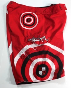 QUICKSILVER Red White Black Color Block Board Shorts  Mens Size 34 No Lining EUC - Picture 1 of 9
