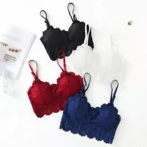 Women Lace Floral Padded Bustier Crop Top Cami Vest Tank Bralette Bralet Bra✿ - Picture 1 of 17