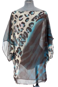 Diane von Furstenberg Blouse Silk Sheer Leopard Print Cold Shoulder One Size - Picture 1 of 24