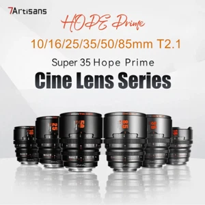 7artisans 10/16/25/35/50/85mm T2.1 Hope Prime S35 Cine Lens Sony Fuji Canon M4/3 - Picture 1 of 20