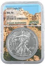 2020 1oz Silver American Eagle NGC MS70 - Mount Rushmore Core - POP 100
