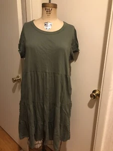 Time and Tru Short Sleeve Tiered Knit Dress Womens M Green Cotton T Shirt Dress - Picture 1 of 10