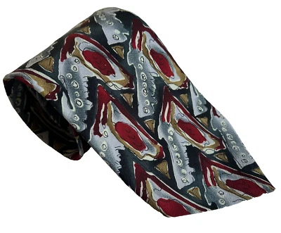 Corbata para hombre J Garcia 1996 Carousel Collection 14 seda rojo verde gris 57 x 3 5/8 Foto 1 de 4