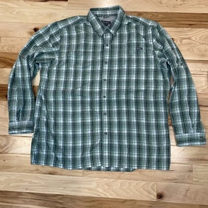 Eddie Bauer Shirt Mens XL Roll Tab Long Sleeve Green Plaid Button Up lightweight - Picture 1 of 5