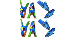 4 Set (4 Ct) 2X Blue Toucan / 2X Blue Surfboard Beach Towel Clips - Picture 1 of 1