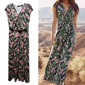 Lands' End Maxi Dress Womens SP Green Tropical Hawaiian Bird of Paradise Print - Picture 1 of 11