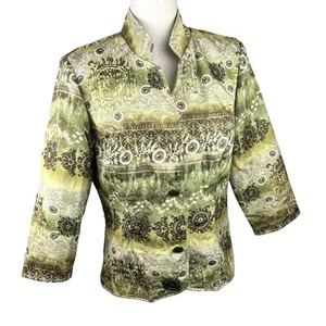DJ & Co Green Patterned Jacket Mandarin Collar Two Button Size 10 - Picture 1 of 4