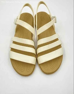 Crocs Womens Tulum Cream Open Toe Comfort Flat Strappy Sandals Size 7 - Picture 1 of 8