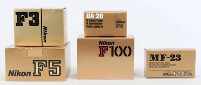 Lot of (5) Nikon Brand Camera & Accessories Boxes (F5, F4, F3, F100) BOXES ONLY - Image 1 of 4