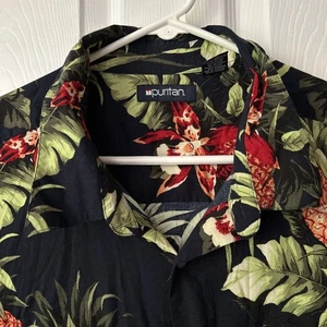 Puritan Hawaiian Beach shirt Black 3XL Palm Trees Pineapples - Picture 1 of 8