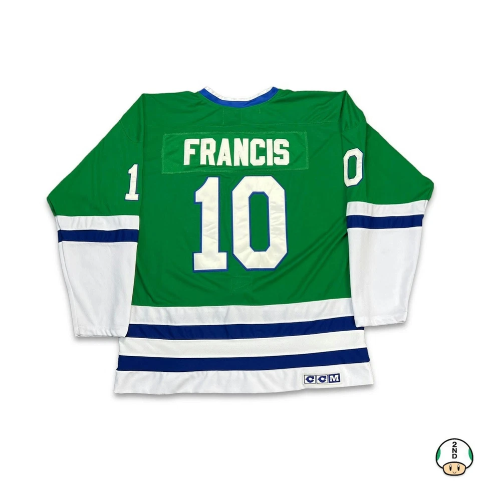Camiseta deportiva de hockey vintage de los 90 CCM Ron Francis Hartford Whalers para hombre 2XL verde NHL Foto 1 de 4