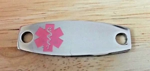 Edelstahl 39x13mm gravierbar oval geformt ROSA medizinische Warnung ID Link Charm - Bild 1 von 3