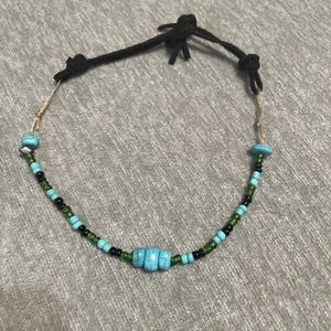 Boho Native Faux Turquoise Bead Adjustable Leather Choker Artisan Southwest - Picture 1 of 8