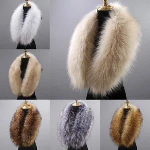 Women Winter Down Jacket Hood Fur Collar Woolen Coat Plush Faux Fur Neck Warmer - Picture 1 of 21