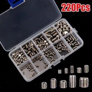 220pcs Stainless Steel Allen Head Socket Hex Set Grub Screw Assortment Cup Point - Picture 1 of 9