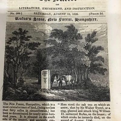 Antique Print - 1826 - RUFUS’s STONE - New Forest Hampshire - image 1 of 2