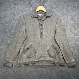 Top tunica brindisi donna UK 8 grigio lino bottoni tasche anteriori colletto Lagenlook - Foto 1 di 13