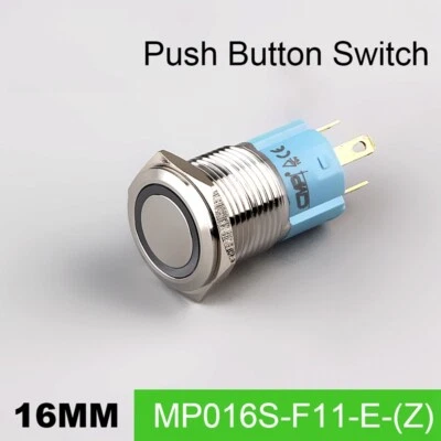 Interruptor pulsador metálico 16mm anillo cabeza plana LED IP67Mantenido con lámpara LED 3A Foto 1 de 4