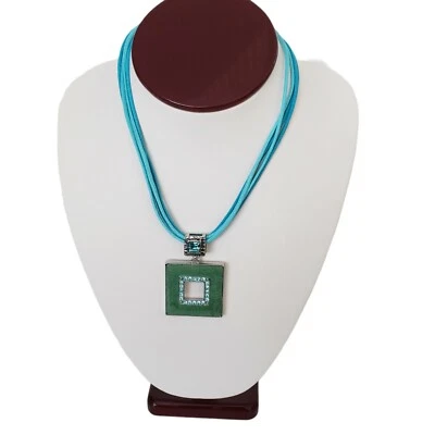 Lia Sophia 14" Choker Necklace Square Pendant Green Blue Crystals 3" Extender - Image 1 of 4