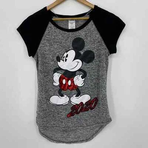 Disney Mickey Mouse T-Shirt Youth Girls Size L Gray Round Neck Rayon 2020 Logo - Picture 1 of 8