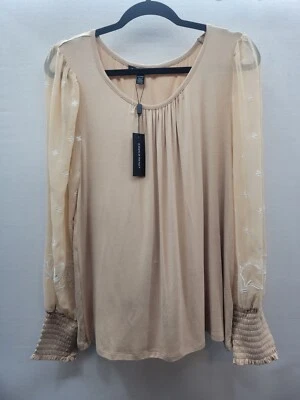 Camisa Top Tejido Cable & Gauge Mujer Beige con Mangas de Gasa Talla XL 4487 Foto 1 de 4