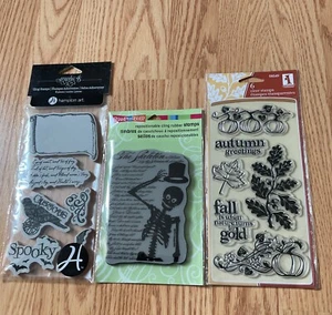 Halloween Stamps Clear & Cling Skeleton Poem Hampton Art Set & Inkadinkado - Picture 1 of 14