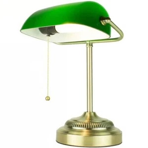 Classic Brass Bankers Lamp Desk Light Table Lamp with Green Glass Shade - Picture 1 of 3