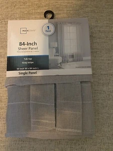 MAINSTAYS Gray Tab Top Gray Stripe 84-Inch Sheer Panel Curtain 50”x 84" - Picture 1 of 5