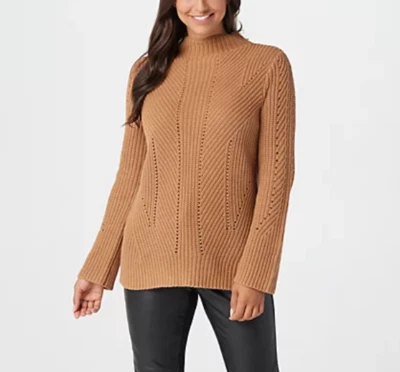 Colección Lisa Rinna - Suéter Manga Larga Tejido con Cable - Camel Foto 1 de 4