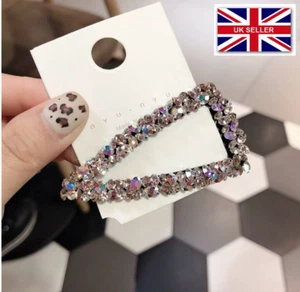 Rhinestone Diamante Sparkly Shiny Silver Hair Clip Grip Slide UK Stock - Picture 1 of 1