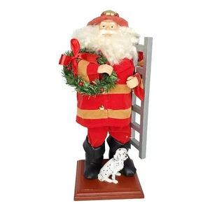 Fireman Santa Christmas Holiday Figurine Wreath Dalmatian 16" Santa's Workshop - Picture 1 of 6
