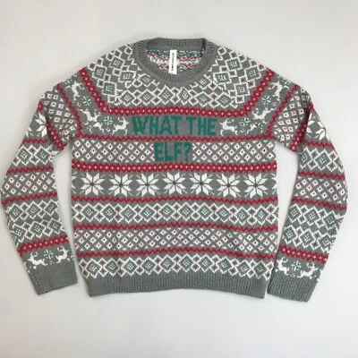 Suéter de Navidad AEROPOSTALE Bethany Mota Nuevo con Etiquetas Pequeño What The Elf Copo de Nieve Reno Foto 1 de 4