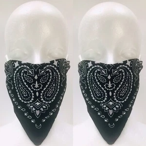New 2 Packs Black Paisley Bandana Bandit Hand sewn Reusable Face Cover Mask - Picture 1 of 4