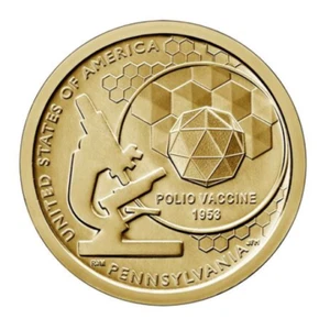 ๐บ๐ธ USA 1 Dollar coin $1, American Innovation Vaccine Pennsylvania, UNC, 2019 - Picture 1 of 2